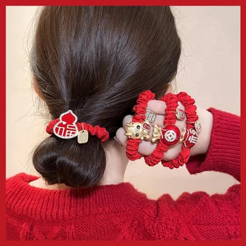 Новогодишни червени ленти за коса за жени Високи еластични връзки за коса Мода Въже за коса Женски аксесоари за коса Гумена лента близо до година подарък