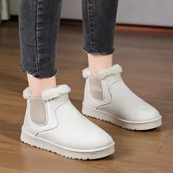 Снежен памук за жени 2024 есен и зима нов топъл дебел плюс руно плосък нехлъзгащ се хляб дамски памучни обувки
