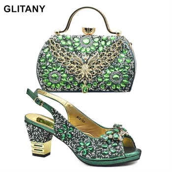 Последен дизайн италиански жени сватбени обувки и чанта комплект, украсени с кристал жени обувки размер 43 обувки за жени 2023