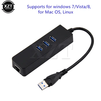 3 порта USB 3.0 хъб Ethernet към RJ45 10/100/1000 Mbps гигабитов кабелен LAN WIFI адаптер мрежова карта за Windows Mac Pro