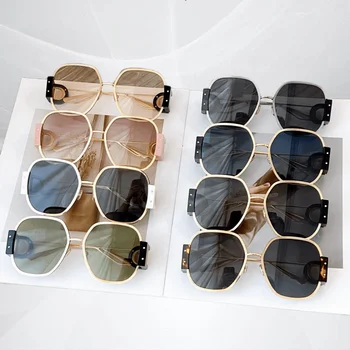 Висококачествени очила S4S5 за жени Луксозна марка 2023 Голяма рамка Метална мода Ретро външни слънчеви очила UV400 Очила Zonnebril