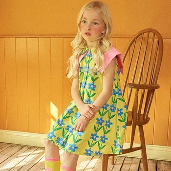 2-8 години момичета сладък принцеса стил цветен печат Bowknot кукла врата рокля лято без ръкави облекло деца бебешки рокли