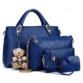 Жените нова мода релефни пратеник чанта 4 парчета един комплект жени чанти с мечка