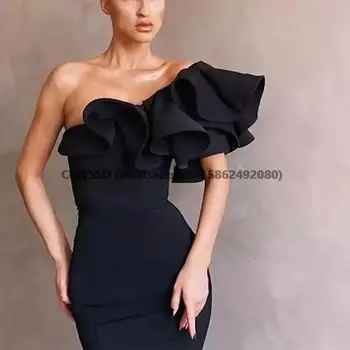 2024 Елегантна русалка черни дълги абитуриентски рокли за жени Луксозен сатен с едно рамо просто официално парти знаменитост шаферски рокли