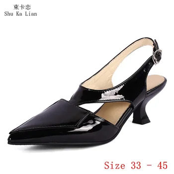 Секси жени високи токчета 5.5 см помпи обувки на висок ток стилет жена парти сватбени обувки коте токчета малки плюс размер 33 - 45