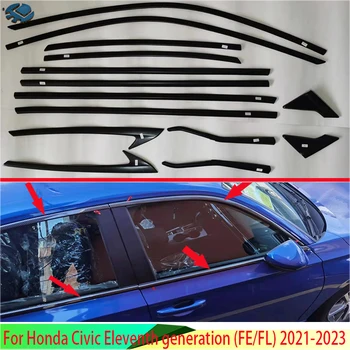 За Honda Civic Единадесето поколение (FE/FL) 2021-2023 Пиано черно Цялата декорация за монтаж на прозорци на автомобила