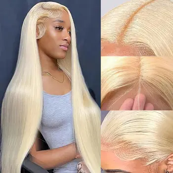 250 Плътност 30 32 инча 613 блондинка направо 13x6 HD дантела фронтална перука бразилски Remy цветни перуки за човешка коса за жени