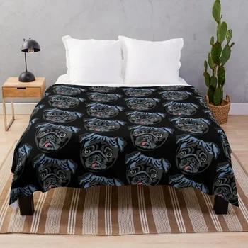 Черен мопс хвърлят одеяло Покривала за легла Туристическо каре на дивана Одеяла