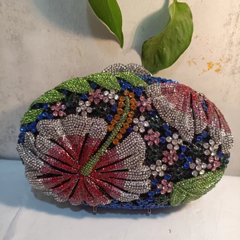 Жена цвете диамант камък гала вечерна чанта най-продаваните Rhinestone флорални чантата сватба булчински рожден ден парти кристал чанта