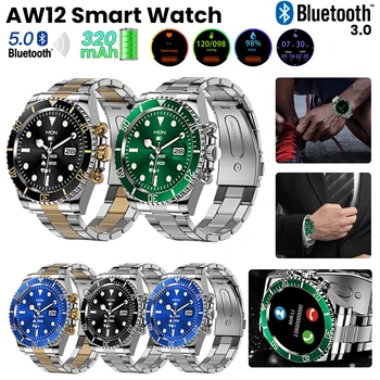 AW12 Smart Watch 1.3inch Full Touch Screen Bluetooth Talk Watch Мъже Водоустойчив фитнес Сърдечен ритъм Монитор за кислород в кръвта Smartwatch