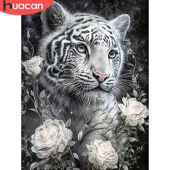 HUACAN Диамантена живопис Нова 2023 Tiger Animal Mosaic Ръкоделие 30x40cm Бродерия Продажба Роза цвете мозайка кристали подарък