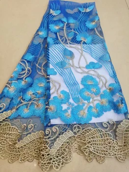 Висококачествена мода африкански дантелен плат с цветни пайети бродерия окото тюл дантела за сватбена рокля нигерийски плат 5Y