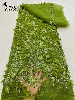 3D бутик Азия дизайн супер високо качество ръчно изработени 3D сърцето бродерия мъниста пайети нетна дантела за парти или вечерна рокля