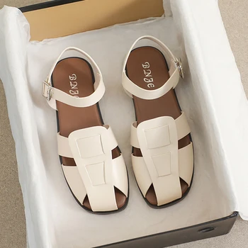 дамски плоски сандали моден дизайн на марката Банкет и работа офис лято открит излет сандали Плюс размер обувки sandalias de mujer