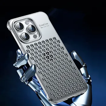 Метален калъф за телефон за разсейване на топлината за iPhone 15 Pro Max 14 Pro охлаждане кух алуминиев удароустойчив капак Fundas