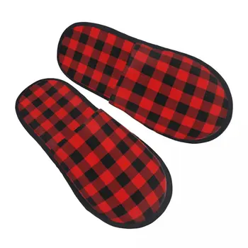 Вътрешен червен биволски кариран модел (2) Топли чехли Зимни домашни плюшени чехли Мода Начало Меки пухкави чехли