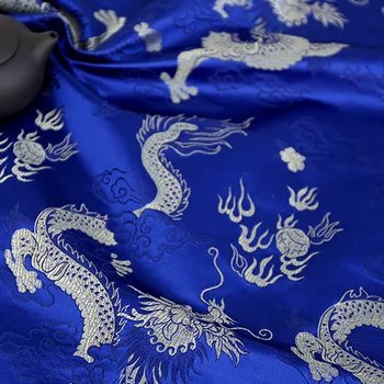 модна рокля DIY плат Брокат плат Жакард коприна сатен голям дракон костюм Hanfu COS кимоно Tang костюм плат син цвят