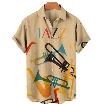 Лятна мъжка риза Реколта луксозно облекло Извънгабаритни плажни улични облекла мода печатни модел китара върховете мъже Хавай Camisa 5XL
