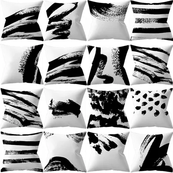 Абстрактен Doodle стил калъфка черен бял полиестер възглавница покритие 45X45cm хол диван възглавници декоративни хвърлят възглавници