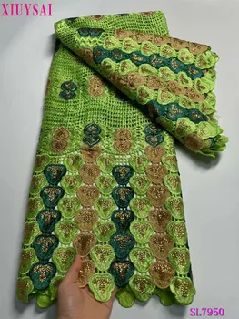африкански зелена дантела водоразтворима тъкан 5Yards пайети Guipure тъкани за 2024 жени сватба Дубай френски окото бродерия