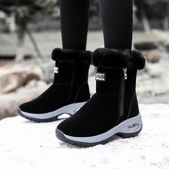 Дамски ботуши за сняг плюшени топли боти за жени Дамски зимни обувки Зимни обувки Водоустойчиви ботуши Боти платформа токчета