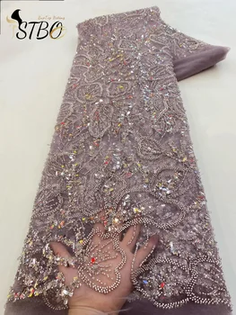Гореща продажба Лек луксозен дизайн Супер висококачествен плат Ръчно изработени цветя мъниста с пайети за парти или вечерна рокля