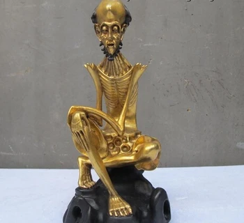 21CM Тибет Тибетски 100% чист бронз 24K Златен скелет Кост Архат Статуя на Дхарма Буда