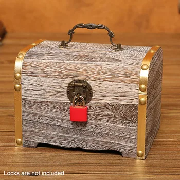 Кутия за съхранение Дървена голяма изящна с ключове Организатор на подаръци Съкровище бижута случай реколта пари заключване прасенце