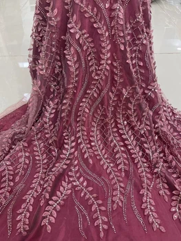 Горещо в продажба сватбено тържество рокля за жени серия ръчно изработени 3D листа бродерия мрежа дантела мъниста пайети плат 00ZX