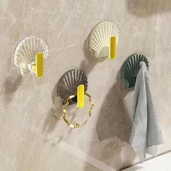4Pcs/Set Shell Shape Wall Hook Modern Waterproof Punch Free Heavy Duty Towel Clothes Door Back Hanger Bathroom Kitchen Supplies
