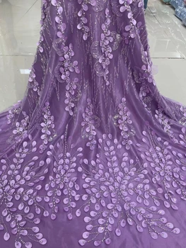 2023 Горещо в продажба Ръчно изработени 3D малки листа бродерия мрежа дантела мъниста пайети плат за парти сватба жени рокли