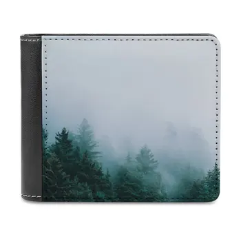 Мъгливи иглолистни дървета-Джуно Аляска мъже портфейл Pu кожа къси мъжки портмонета кредитна карта портфейл за мъже пари чанта планини борови дървета