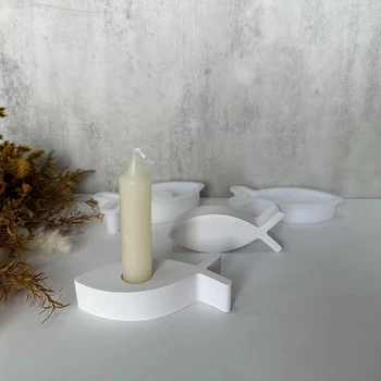 DIY Риба форма свещ Hodler силиконови форми свещник притежателя свещник Декора леене форми прът тънки свещи смола форми