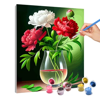 AZQSD Paint By Number Set Rose Flower Home Decor Oil Painting By Numbers Floral HandPainted Gift Diy Drawing On Canvas