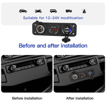 QC3.0 USB адаптер за бързо зарядно за кола LED волтметър изход панел за захранване с кабел за кола лодка морски камион SUV CAD