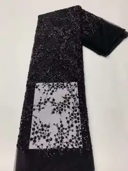 NEW Африкански дантелен плат Висококачествен 2023 черен 3D мрежест тюл с пайети Нигерийски плат материал облекло 5ярда сватбена рокля
