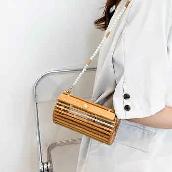 Бохемска мода Crossbody чанта бамбукова тъкана чанта рамо Crossbody полукръгла ратан плажна чанта