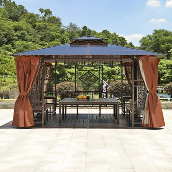 Външен павилион, градина, антикорозионен дървен павилион, европейски стил чадър за отдих, строителна площадка на фермата, чай и вода