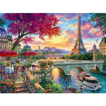 Великолепен Париж пейзаж DIY Диамантени комплекти за рисуване 5d Пълен квадрат и кръгла бормашина riverview диамантена мозайка бродерия бод E318
