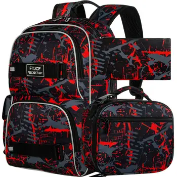 Раница за лаптоп, 17 инчова училищна чанта Колежанска чанта за книги с комплект чанта за обяд, водоустойчиви графити раници за тийнейджъри момчета Man St