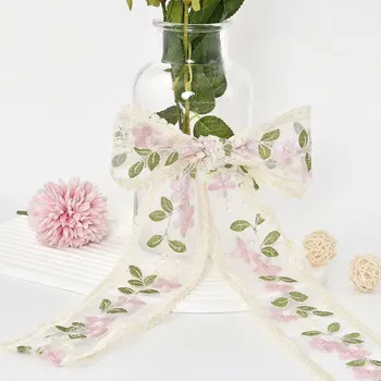 Ретро дантела дантела панделка, синьо и розово бродирани цветя Шиене дантела дантела за занаятчийски шиене