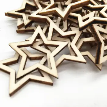 50/100pcs Недовършени дървени изрезки звезда форма дървени парчета за дървени занаяти DIY проекти, етикети за подаръци, декорация на дома