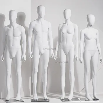 Matte White фибростъкло манекен цялото тяло облекло магазин манекен мъж дисплей стойка престижен метал база жена манекен