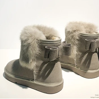2021Зимна норка кожа сняг ботуши жена Bowknot плюшени космати ботас топли обувки зимни обувки Дамски велур кожа Botines