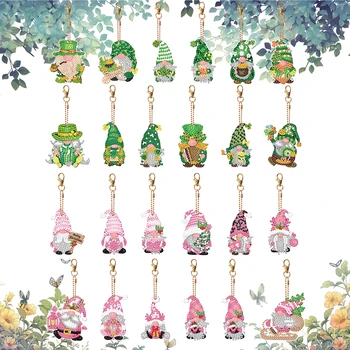 12 бр. Пълна бормашина ключодържател специална форма двустранен диамант живопис ключодържател Gnome за начинаещи възрастни изкуство занаятчийски консумативи