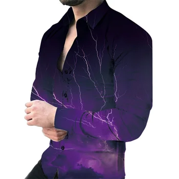 Модна мъжка риза лилава светкавица нередовни шевове ивица ревера бутон високо качество мек материал 2023 дизайнер дизайн нов