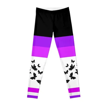 Нюанси на лилаво и бяло с черни пеперуди, които отлитат Клинове Панталони спортни панталони Дамски клинове