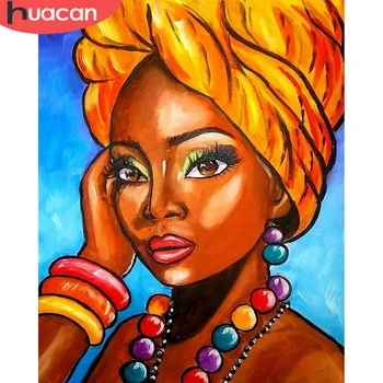 HUACAN Африканска жена оцветяване по номер Портретни комплекти Акрилна ръчно рисувана картина по номер Момиче върху платно Декорация на дома