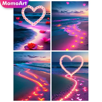 MomoArt DIY диамант мозайка любов цвете ново пристигане живопис морски кръстат бод бродерия пейзаж занаяти