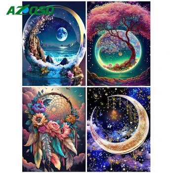 AZQSD 5D DIY диамант мозайка Dreamcatcher перо пълен бормашина живопис Луната природа диамант бродерия фантазия дърво дома декор